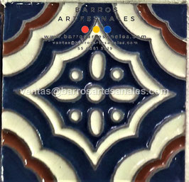RWBA844: Azulejo Talavera  Realzado sobre Balnco Puro  Especial Pintado a Mano.