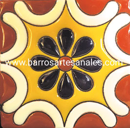 Azulejo Talavera  Realzado Modelo Arabesque Terracota Pintado a Mano.