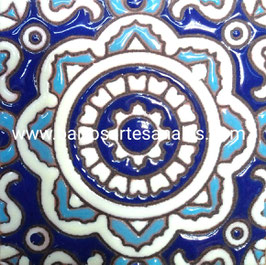 Azulejo Talavera  Realzado Modelo Rosario Turquesa Pintado a Mano.