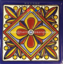 RWBA766: Azulejo Talavera  Realzado Especial Pintado a Mano.