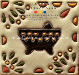 RWBA887: Azulejo Talavera  Realzado sobre Balnco Puro  Especial Pintado a Mano.