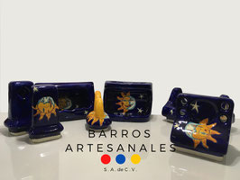Eclipse Fondo Cobalto 301 (Set de Accesorios para Baño en Talavera con 8 piezas)