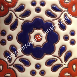 Azulejo Talavera  Realzado Modelo Hacienda Azul/Terracota Pintado a Mano.