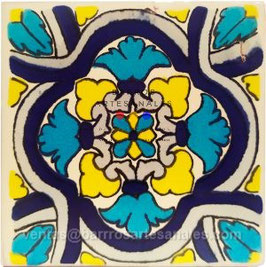 Resino Turquesa | Azulejo Artesanal Mayólica Endurecido Pintado a Mano Tipo Talavera