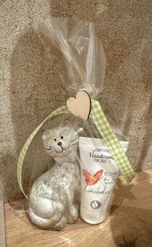 Geschenkset bestehend Katze und Handcrème "Beginne jeden Tag mit einem Lächeln"