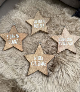 Holzsterne mit diversen Sprüchen zum Hängen