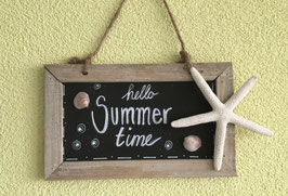 Schild Summertime mit Seestern und Muscheln