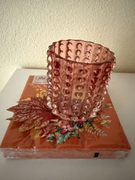 Dekoset bestehend aus Serviette Herbst orange und Teelicht bordeaux mit Muster
