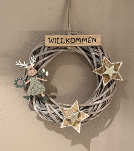 Adventskranz mit Elch grün und Sternen