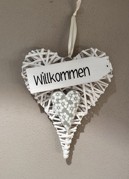 Türgesteck Herz weiss mittel mit Herz Blumen