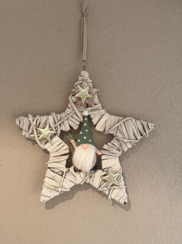 Adventsstern weiss mit Wichtel grün mit Stern - Nr. 2
