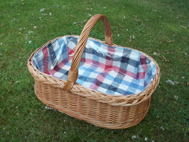 Tablett aus Weide und Holz mit Innenfutter und Bügelgriff