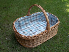 Tablett aus Weide und Holz mit Innenfutter und Bügelgriff