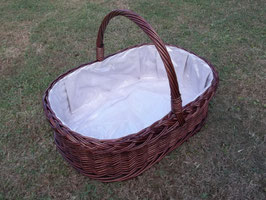 Tablett aus Weide und Holz mit Innenfutter und Bügelgriff