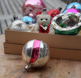 Kerstbal zilver swirls, goud/roze (6714)