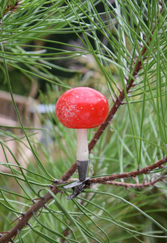 Paddenstoel op knijper wit/rood (7831)