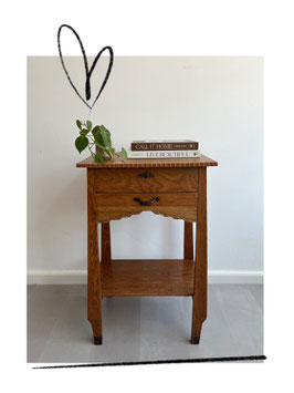Antiek eikenhouten kastje met klep en lade, vintage