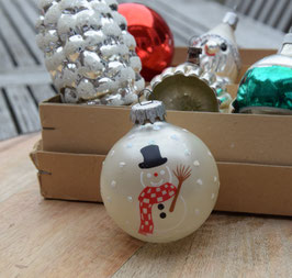 Kerstbal wit, sneeuwpop (7702)