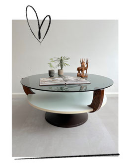 Space Age salontafel wenge/rookglas blad, jaren 60