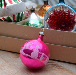 Kerstbal knalroze, glitter sneeuwpop (8039)