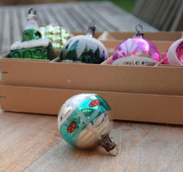 Kerstbal zilver/groen, paddenstoelen (8096)