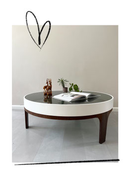 Vintage Space Age salontafel wengé/rookglas, jaren 60