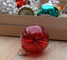 Kerstbal rood transparant, lametta (7697)