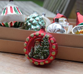 Diorama rood, kerstman/goud glitter (8127)