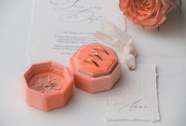 RINGBOX für 3 Ringe, achteckig, PEACH ORANGE