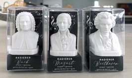 Three Erasers: The Very Smallest Bach Bust, Mozart Bust and Beethoven Bust – as a Bundle – Minus Ten Percent Rebate* Plus Three Free Add-Ons