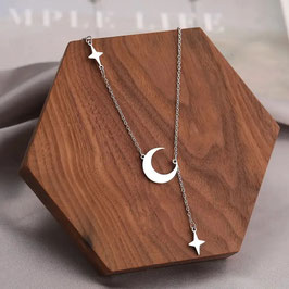 Collier Lune & Etoiles (Acier Inoxydable)