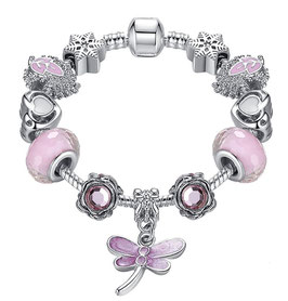 Bracelet Charm’S  Pink Libellule - Argent Plaqué