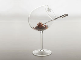 CALICE DA PRESENTAZIONE DESSERT , BORDEAUX , CON PORTA CUCCHIAINO , BOROSILICATO SOFFIATO 160/0009