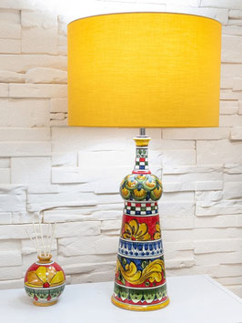 Lampada h.60 cm in Ceramica di Caltagirone con decori Linea Kaleido con Paralume Giallo