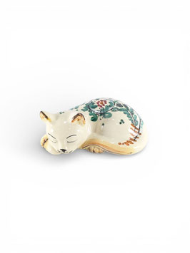 Gatto dormiente L.14 cm decoro Verde