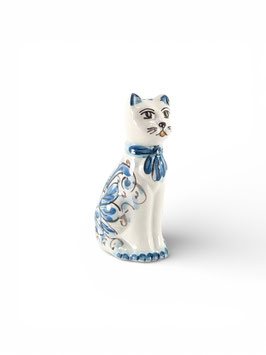 Gatto H.15 cm decoro fiori Blu