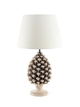 Lume Pigna Comodino h.43 cm Sfumato in Ceramica di Caltagirone con Paralume Impero Avorio