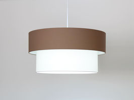 Lampadario Saturno Doppio Cilindro D.50 CM tessuto esterno Tortora Beige interno Cotone Avorio