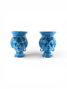 COPPIA TESTE DI MORO H.20 cm AFRO BLU ANTICO