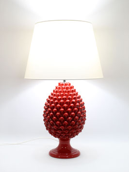 Lume Pigna h.60 cm Rossa in Ceramica di Caltagirone con Paralume Impero Avorio