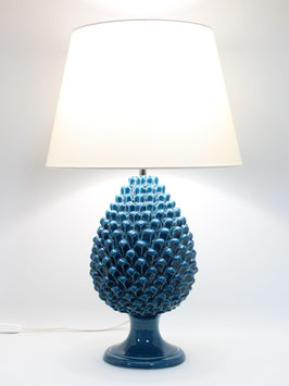 Lume Pigna h.60 cm Blu Antico in Ceramica di Caltagirone con Paralume Impero Avorio
