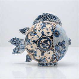 Pesce con Base h.25 cm Decoro Fiori Blu