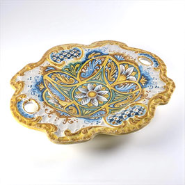 Centrotavola Ovale L.38x33 cm con manici in Ceramica di Caltagirone Decoro Palermo