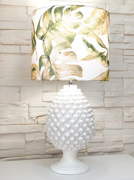 Lume Pigna h.60 cm Bianca in Ceramica di Caltagirone con Paralume Cilindro Oasi Verde