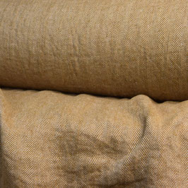 Summer blanket Lithuania, Herringbone combination of undyed flax & dark mustard-brown