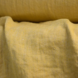 Summer blanket Lithuania, Herringbone, undyed flax & golden ochre-mustard