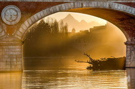 Il fiume Po 7a - Il ponte Isabella e il Monviso al tramonto