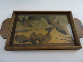 Tablett Art Deco Holz Glasplatte Gebrauchsspuren Frankreich (L)