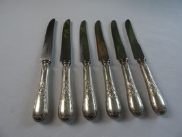 6er Set Messer versilbert punziert Paris Schwäne auf dem Griff Gebrauchsspuren Vintage (EZ) 221