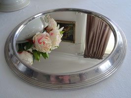 Art Deco Tablett mit dickem Metallrand und Spiegelglas (27L)